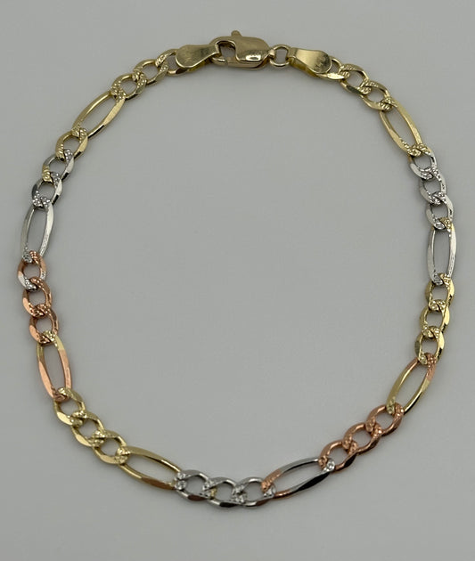 Tri Colored 14k Solid Gold Bracelet